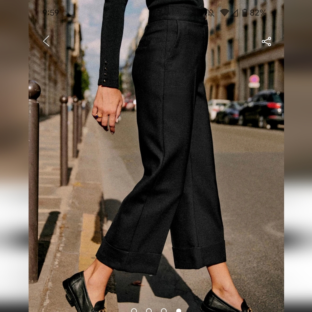 Sezane Black Cropped Wide-Leg Trousers